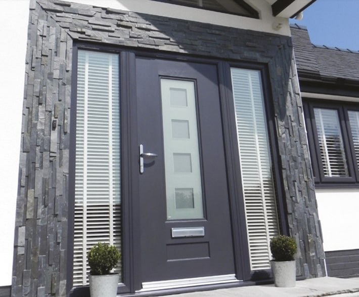 black front door with glass centre